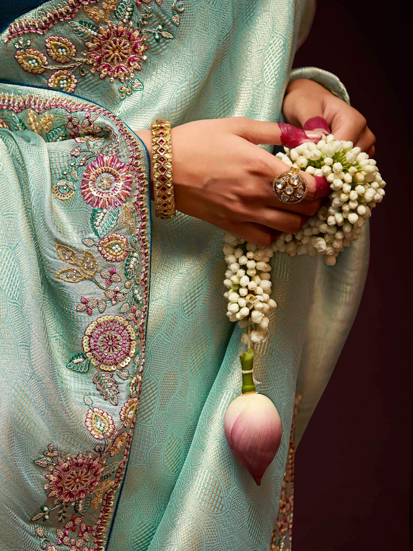 Dhiyona KM Women Elegant Sea Green Banarasi Silk Saree
