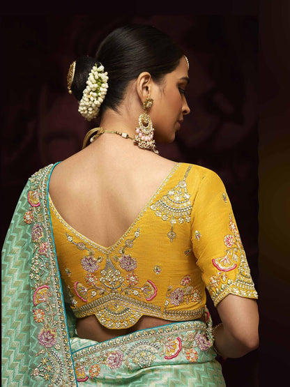 Dhiyona KM Women Elegant Sea Green Banarasi Silk Saree