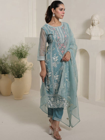 Women Floral Embroidered Kurta with Trousers & Dupatta