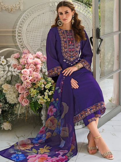 Women Floral Embroidered Kurta with Trousers & Dupatta