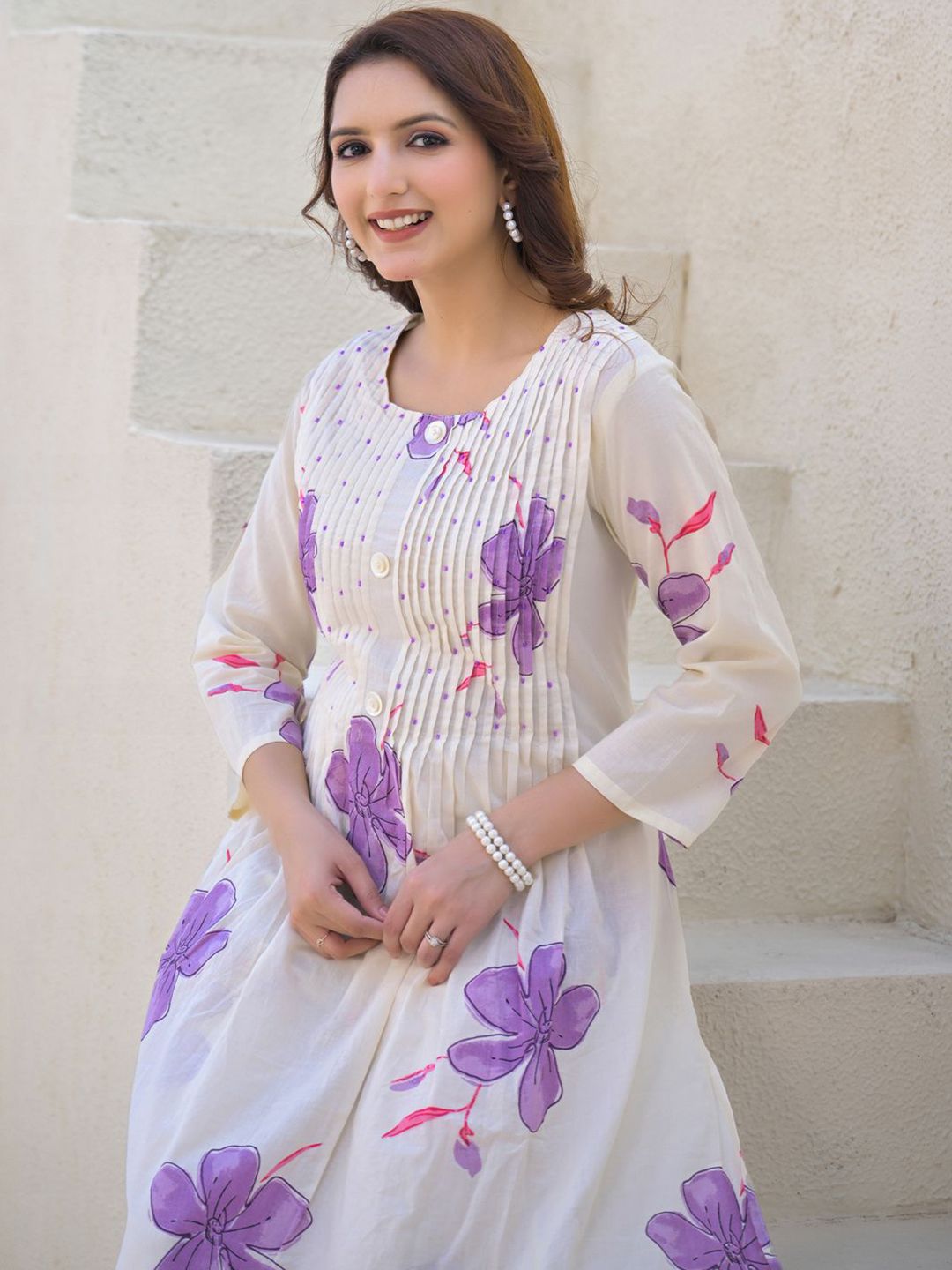 Dhiyona IE Floral Printed Round Neck Pure Cotton Tunic With Palazzo