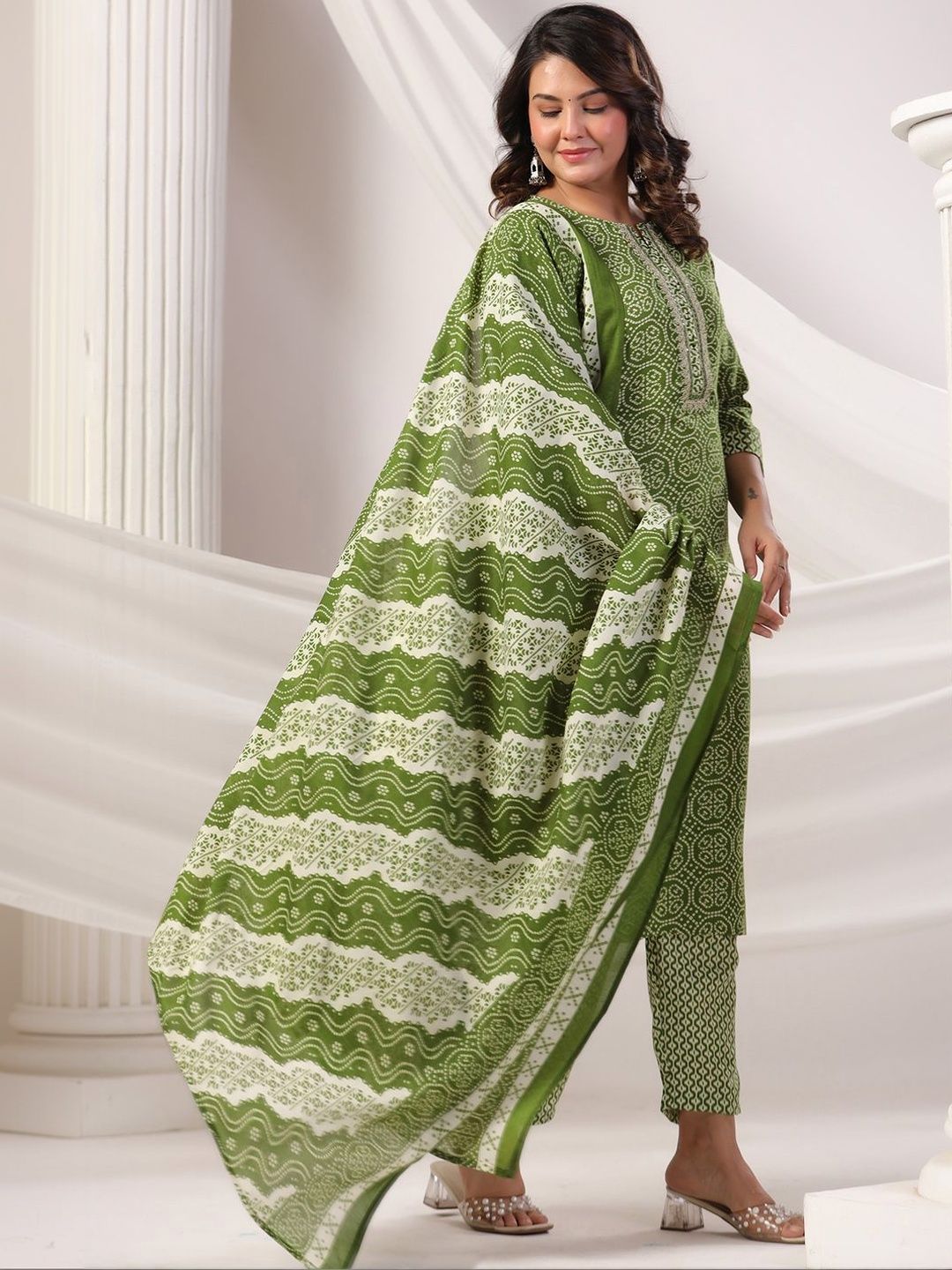 Women Ethnic Motifs Printed Regular Thread Work Pure Cotton Kurta with Trousers & With Dupatta