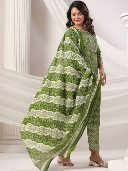 Women Ethnic Motifs Printed Regular Thread Work Pure Cotton Kurta with Trousers & With Dupatta