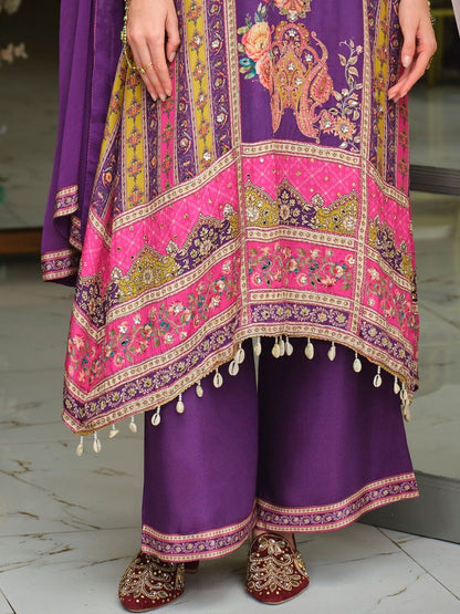 Ethnic Motifs Printed Regular Mirror Work A-Line Kurta With Palazzos & Dupatta