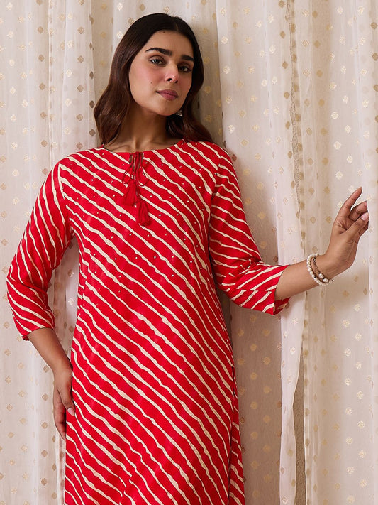 Dhiyona IE Printed Tie-Up Neck Tunic With Trouser