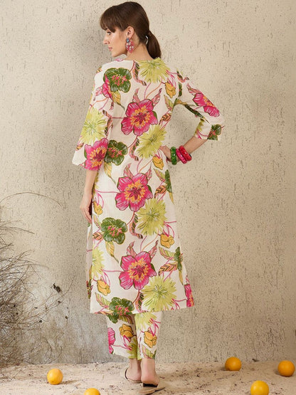 Women Floral Printed Regular Pure Cotton Kurta with Trousers