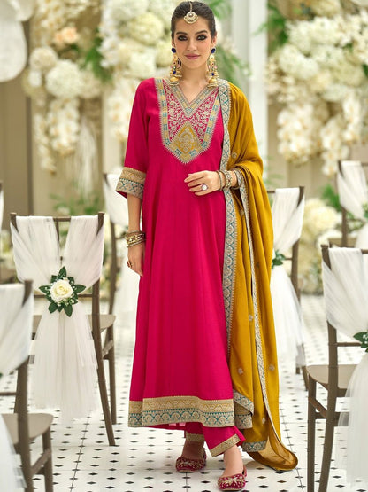 Women Ethnic Motifs Embroidered Anarkali Kurta with Trousers & Dupatta