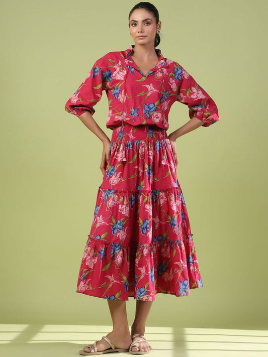 Dhiyona AY Women's Printed Tiered Flared Maxi Ethnic Dress