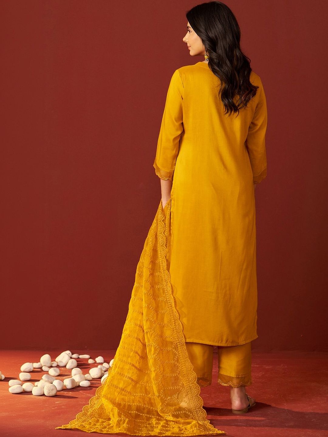 Women Ethnic Motifs Embroidered Regular Thread Work Kurta with Trousers & With Dupatta