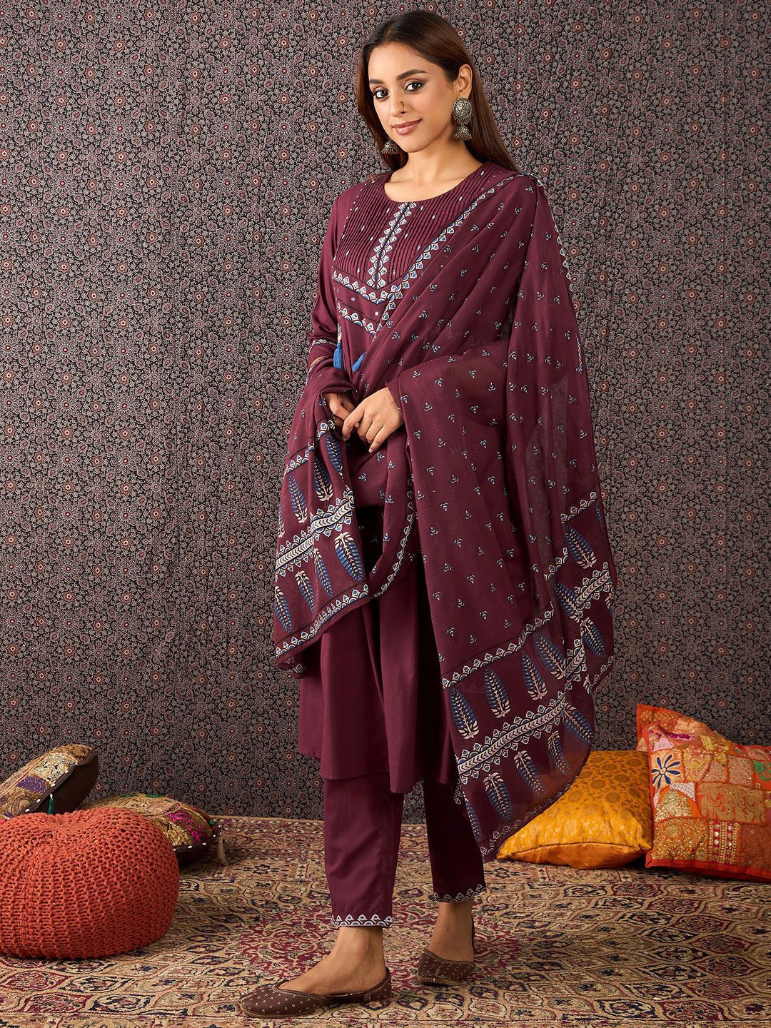Women Ethnic Motifs Printed Pure Cotton Kurta with Trousers & Dupatta