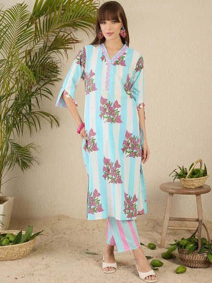 Women Printed Regular Pure Cotton Kurta with Trousers