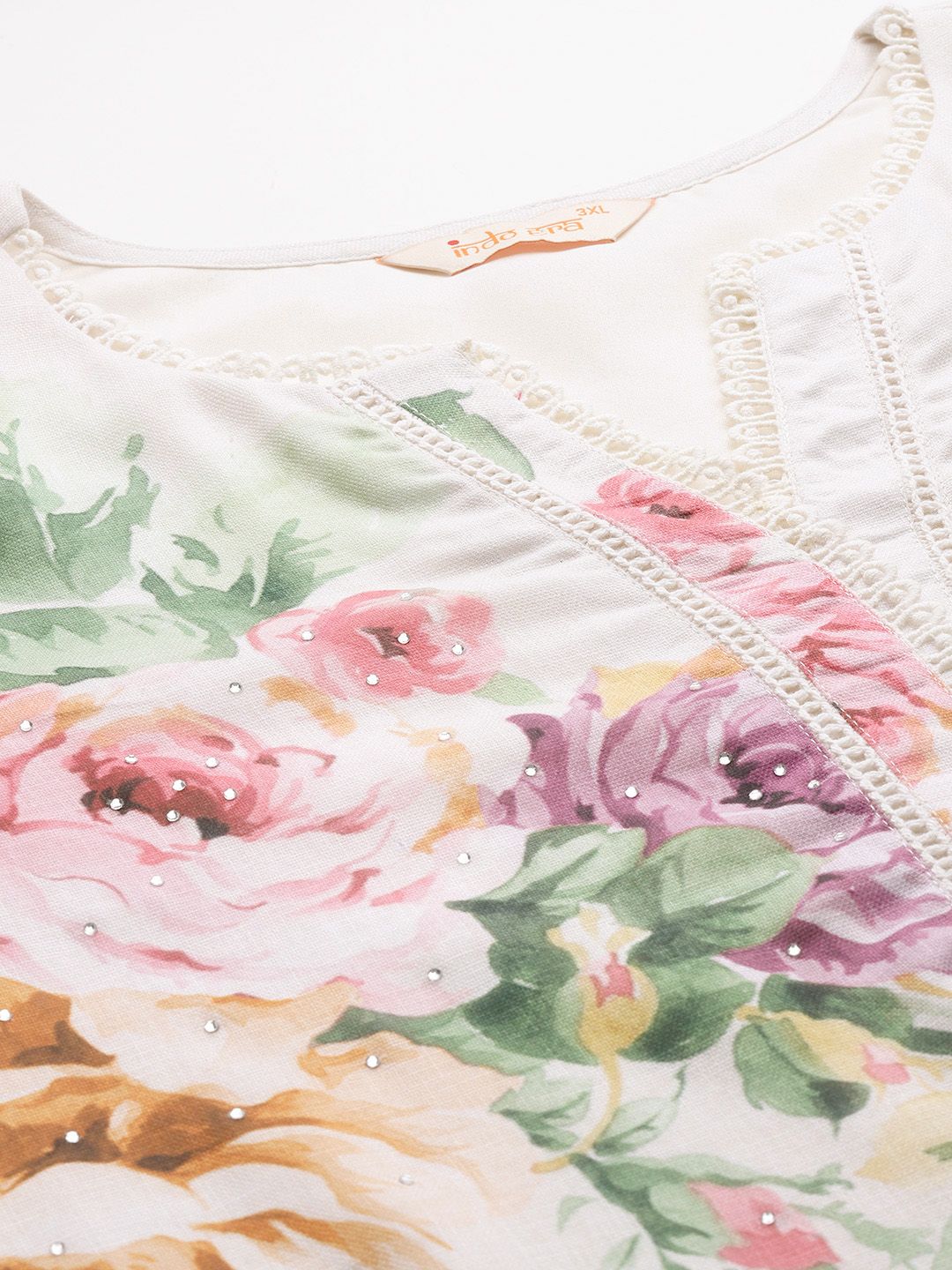 Floral Print Beads & Stones Kurta with Trousers & Dupatta