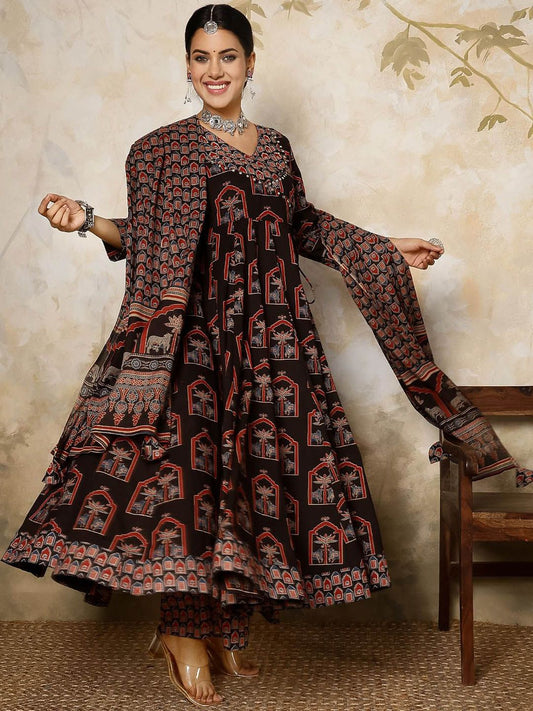 Dhiyona SN Women's Ethnic Motifs Printed Pure Cotton Kurta with Palazzos & With Dupatta