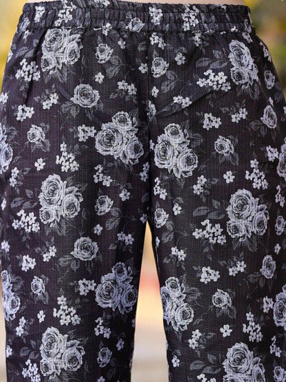 Dhiyona VA Women'sFloral Printed Pure Cotton Straight Kurta with Trousers