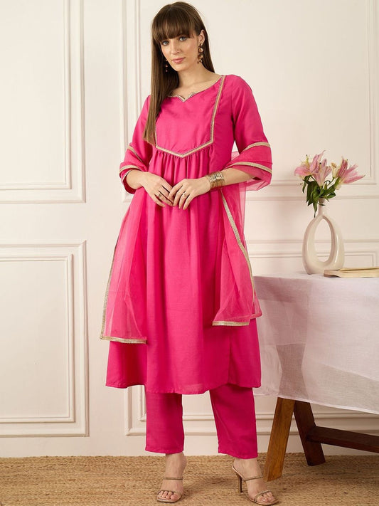 Floral Printed Thread Work Pure Cotton Kurta With Palazzos
