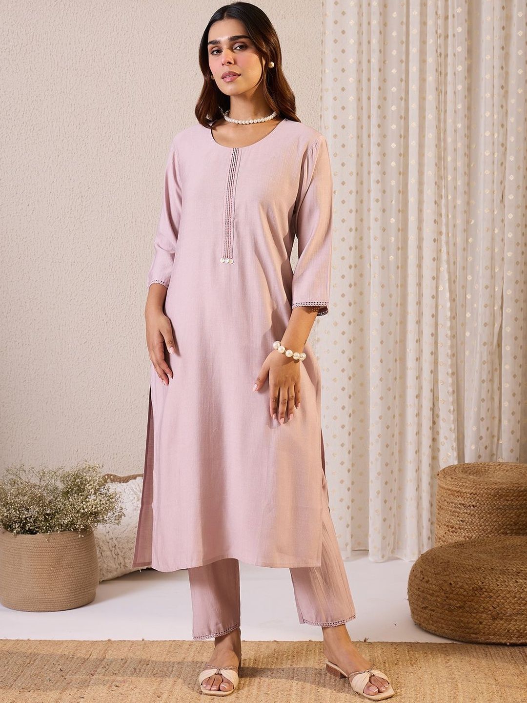 Dhiyona IE Women Solid Kurta with Trousers & Dupatta