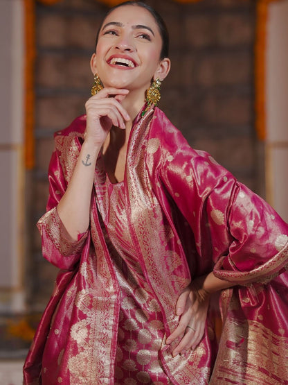 Women Ethnic Motifs Regular Kurta with Trousers & With Dupatta