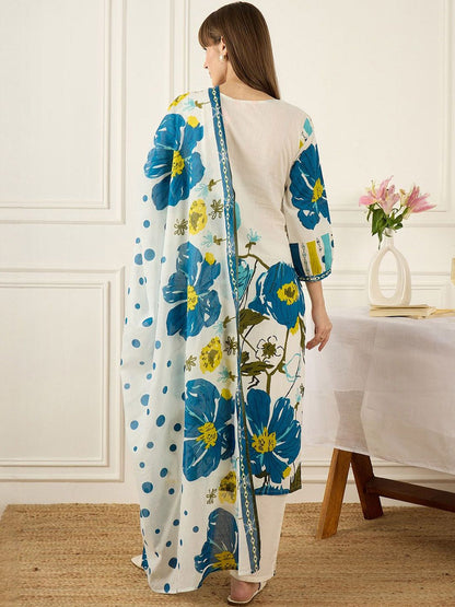 Women Floral Printed Regular Pure Cotton Kurta with Trousers & With Dupatta