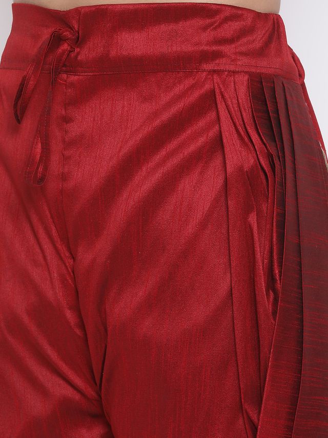 Men's Maroon Silk Blend Regular Dhoti