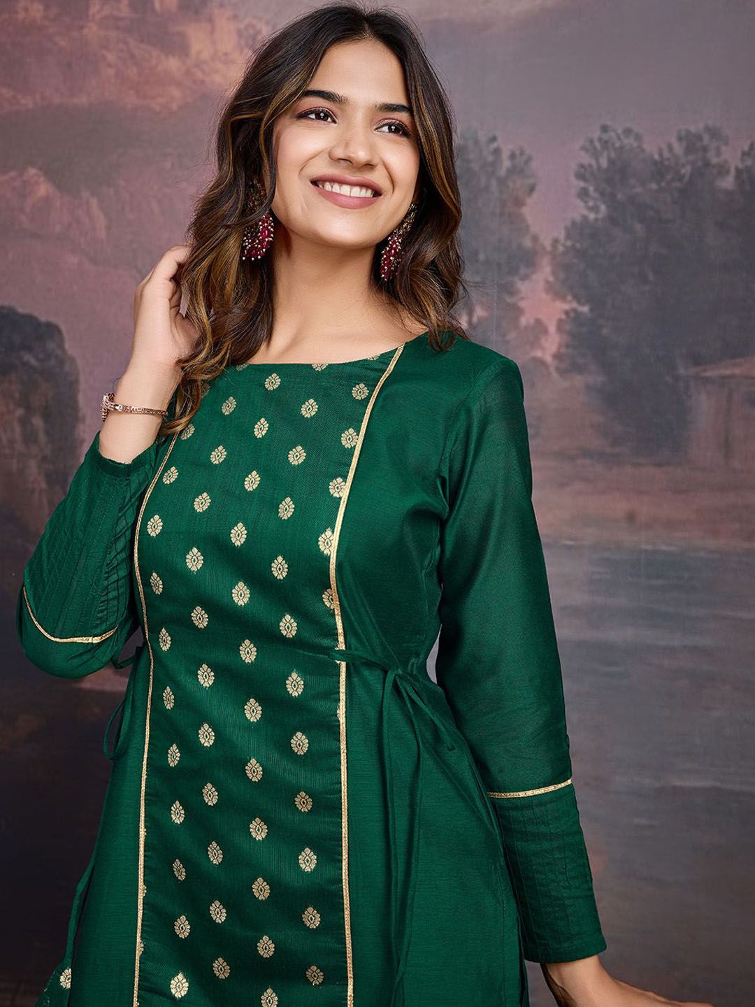 Dhiyona PD Women Ethnic Motifs Woven Design Straight Kurta With Trouser