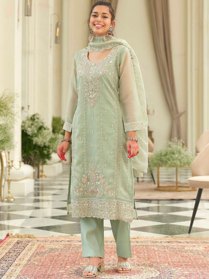 Ethnic Motifs Embroidered Sequinned Kurta With Trousers & Dupatta
