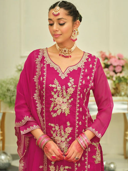 Ethnic Motifs Embroidered Thread Work Kurta With Patiala & Dupatta