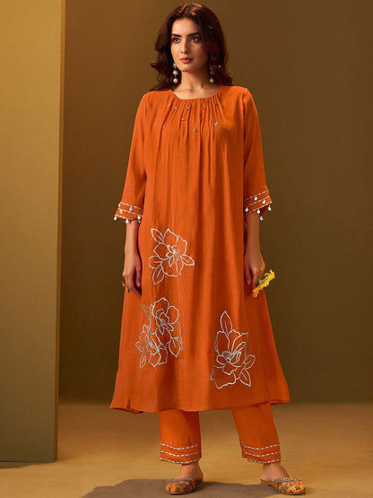 Dhiyona IE Women Floral Embroidered A-Line Co-Ord Set