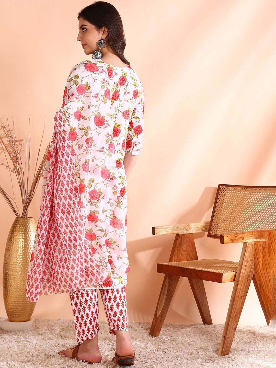 Dhiyona OD  Floral Printed Pure Cotton Kurta with Trousers & Dupatta