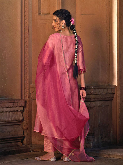 Dhiyona CH Women Floral Embroidered A-Line Kurta with Trousers & Dupatta