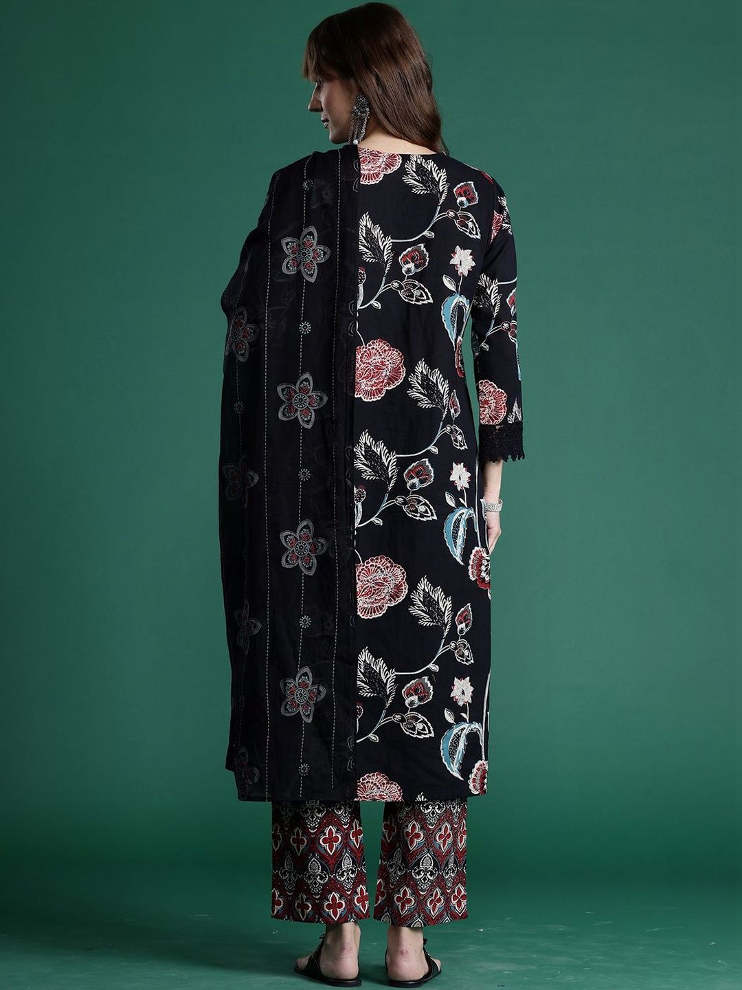Women Floral Printed Regular Pure Cotton Kurta with Trousers & With Dupatta
