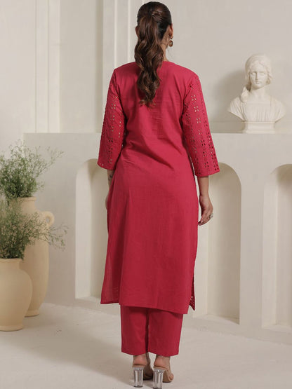 Women Self Design Regular Pure Cotton Kurta with Trousers