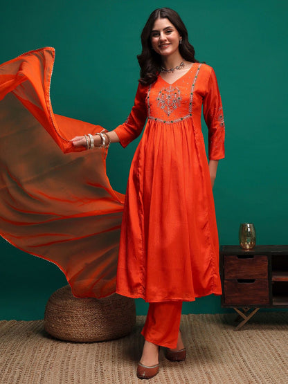 Dhiyona SN Women's Floral Embroidered Kurta with Trousers & Dupatta