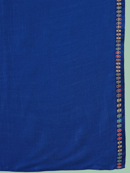 Women's Blue floral Embroidered A-Line Kurta & Trousers With Dupatta