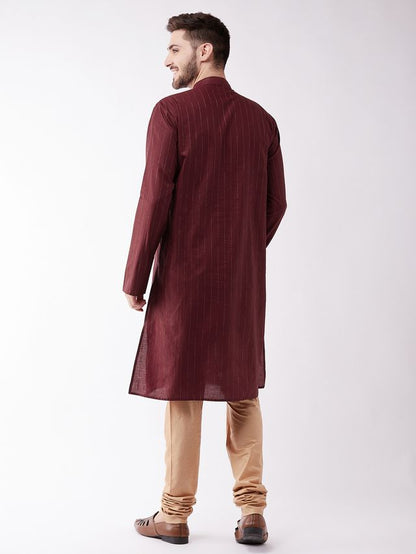 Men's Maroon Cotton Blend Straight Kurta Pyjama Set