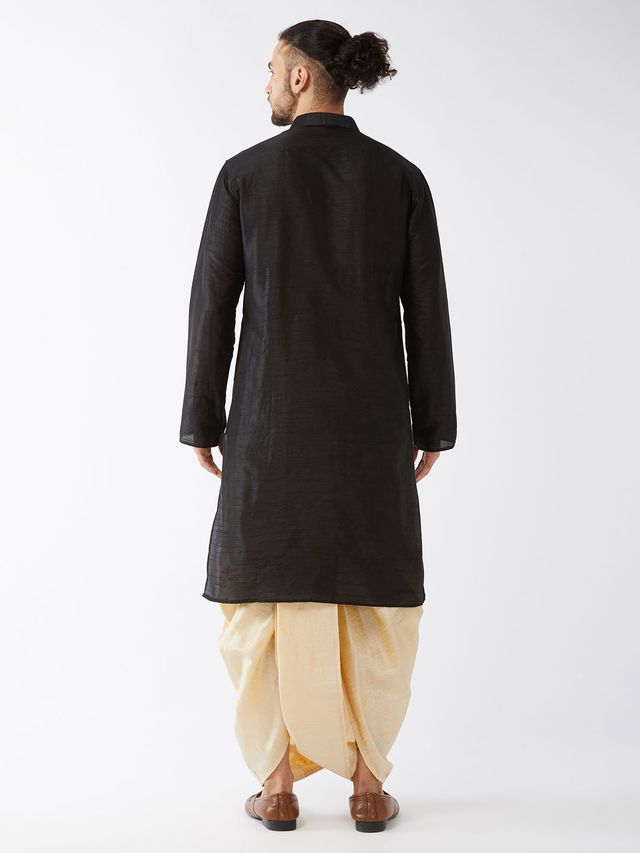 Men's Black Silk Blend Straight Kurta and Dhoti Set