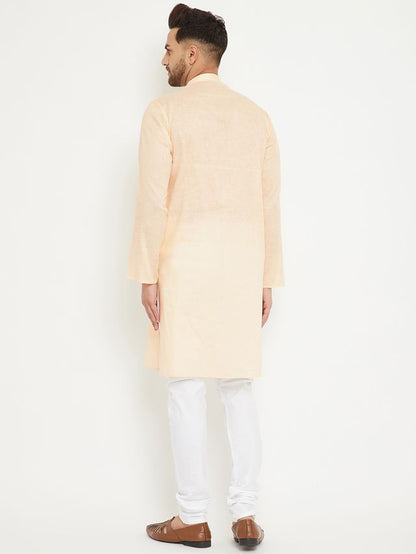 Men's Cream Cotton Blend Straight Kurta Pyjama Set