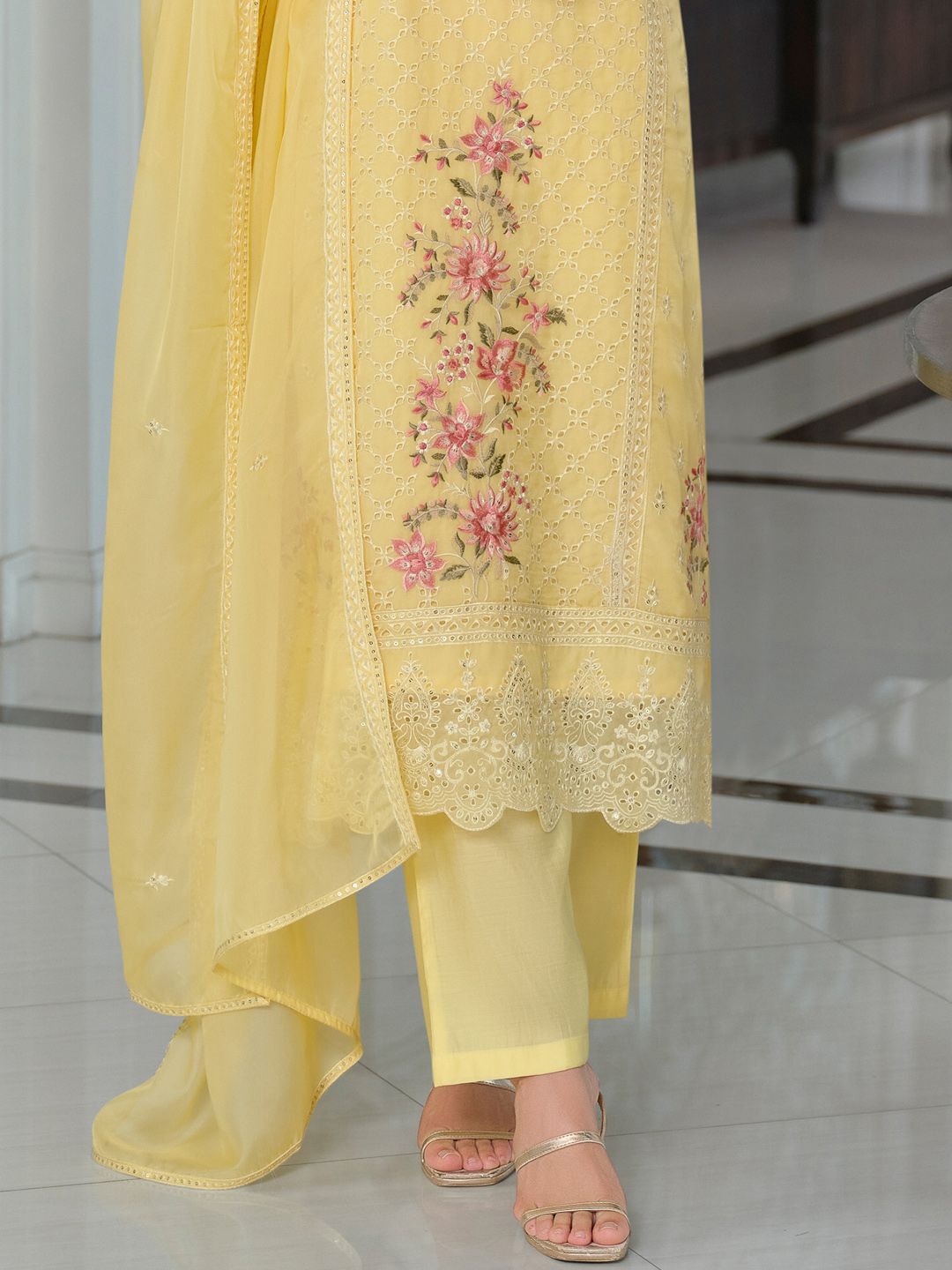 Adults-Women Woven Design Embroidered Kurta with Trousers & Dupatta