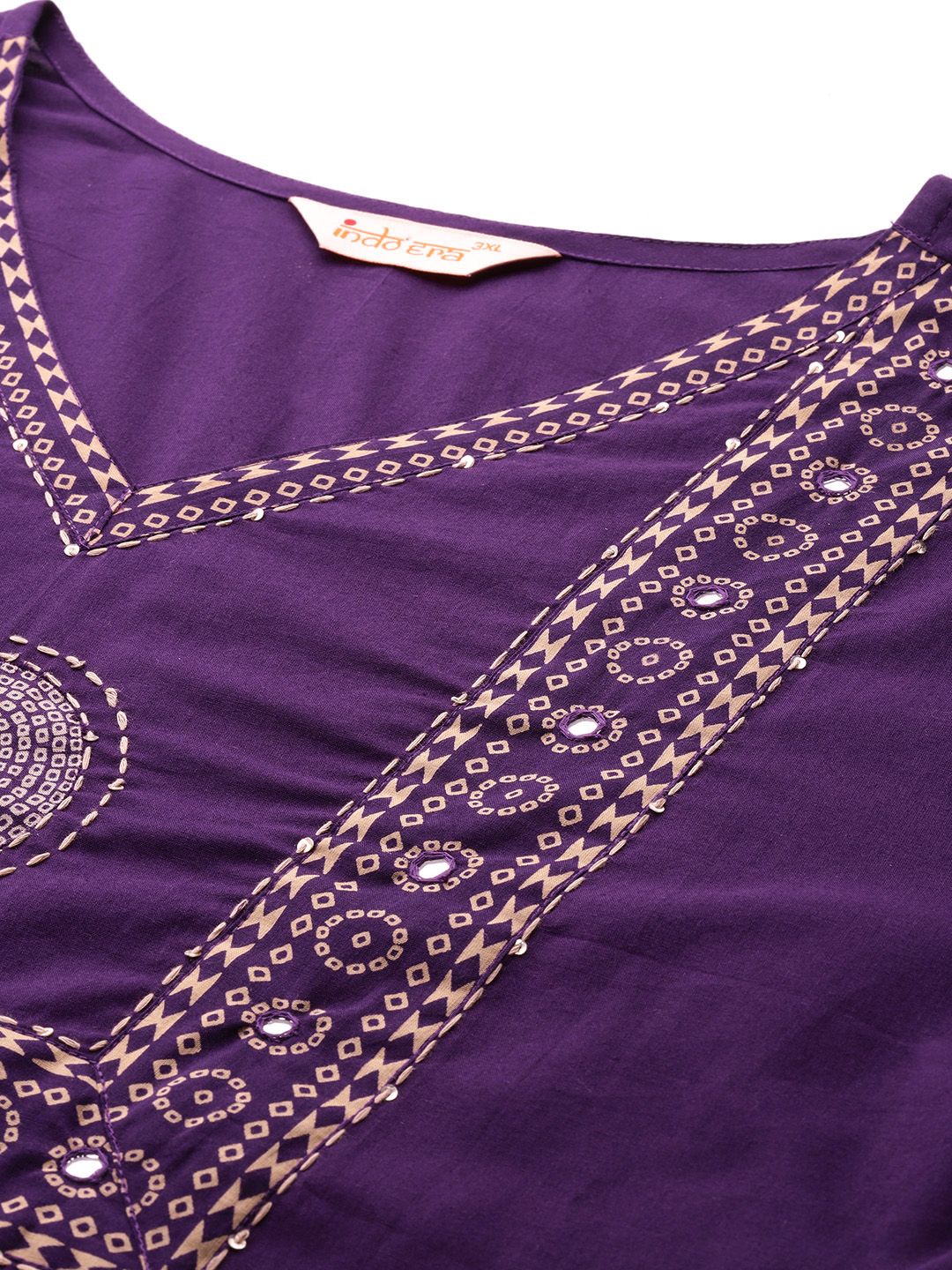 Ethnic Motifs Print Mirror Work Pure Cotton Kurta with Palazzos & Dupatta