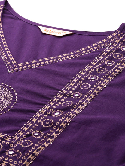 Ethnic Motifs Print Mirror Work Pure Cotton Kurta with Palazzos & Dupatta