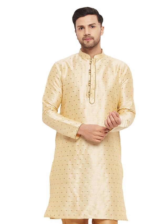 Men's Gold Silk Blend Straight Kurta Pyjama Set