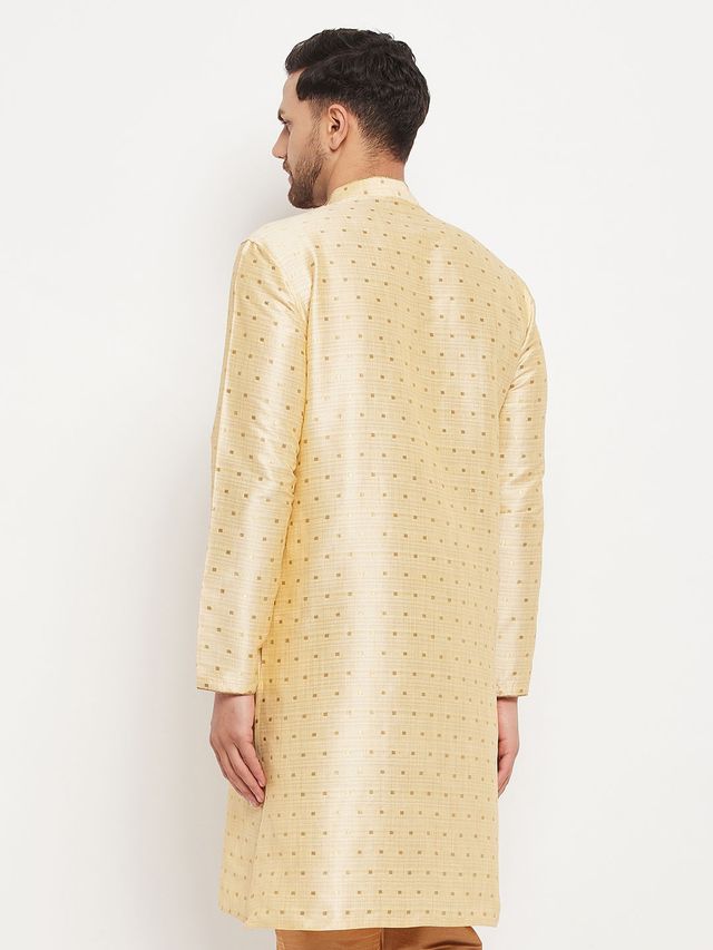 Men's Gold Silk Blend Straight Kurta Pyjama Set