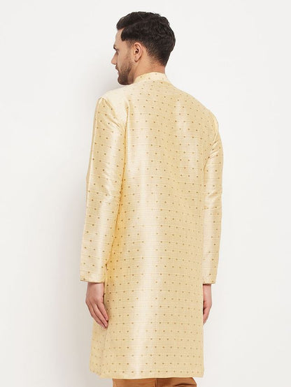 Men's Gold Silk Blend Straight Kurta Pyjama Set
