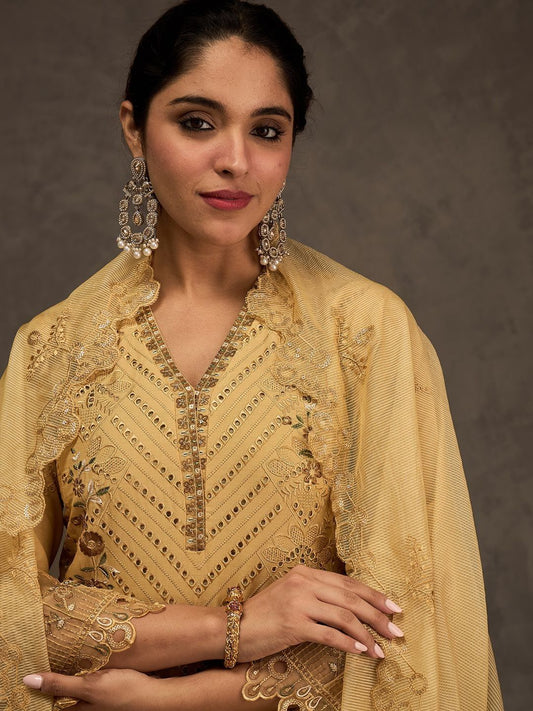 Women Ethnic Motifs Embroidered Cotton Kurta with Trousers & Dupatta