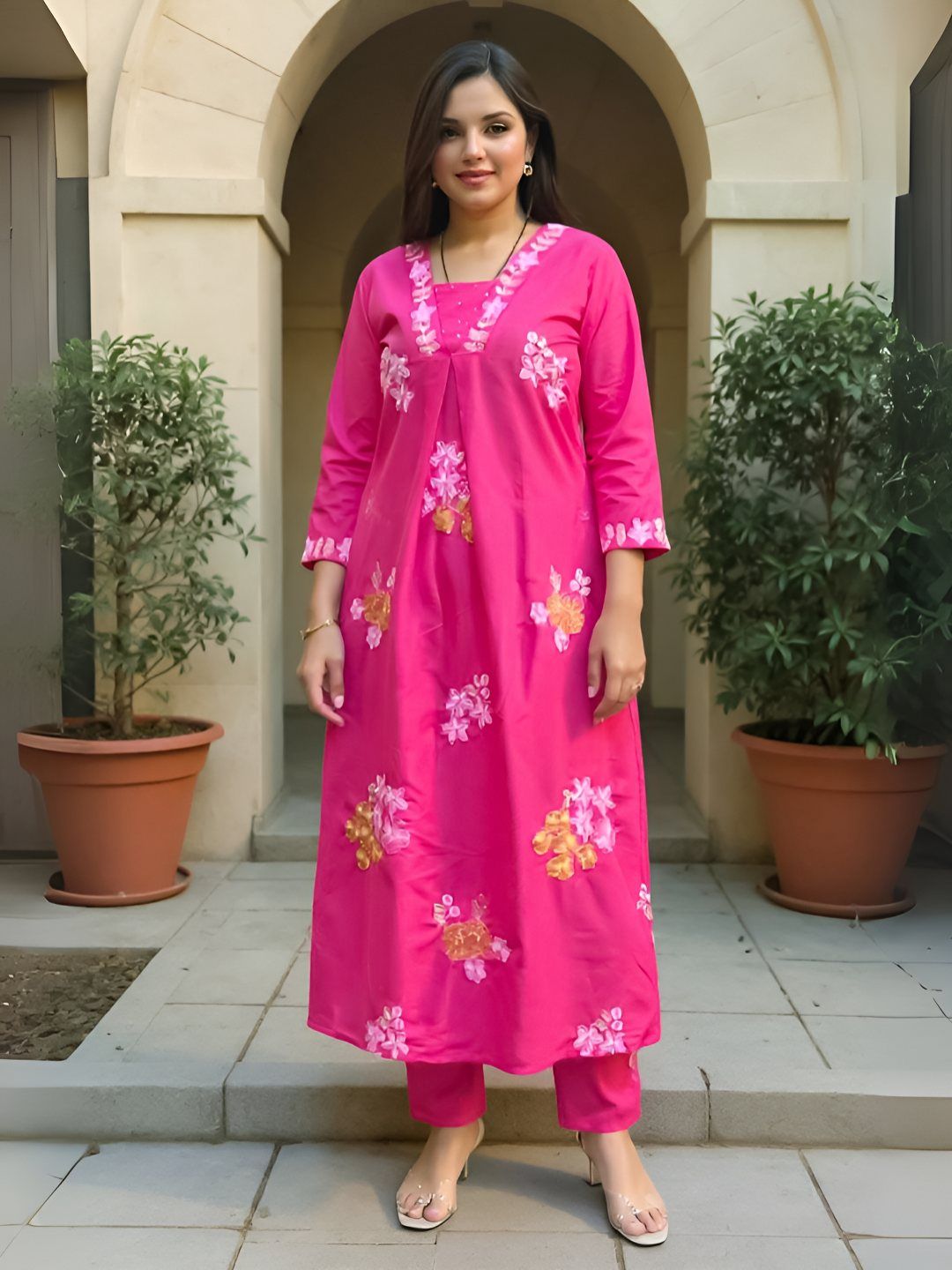 Dhiyona IE Floral Embroidered A-Line Kurta and Trousers Pure Cotton Co-Ords Set
