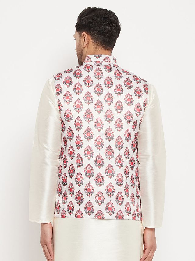 Men's Cream Satin Twill Straight Nehru Jacket