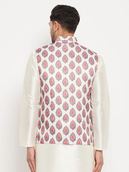 Men's Cream Satin Twill Straight Nehru Jacket