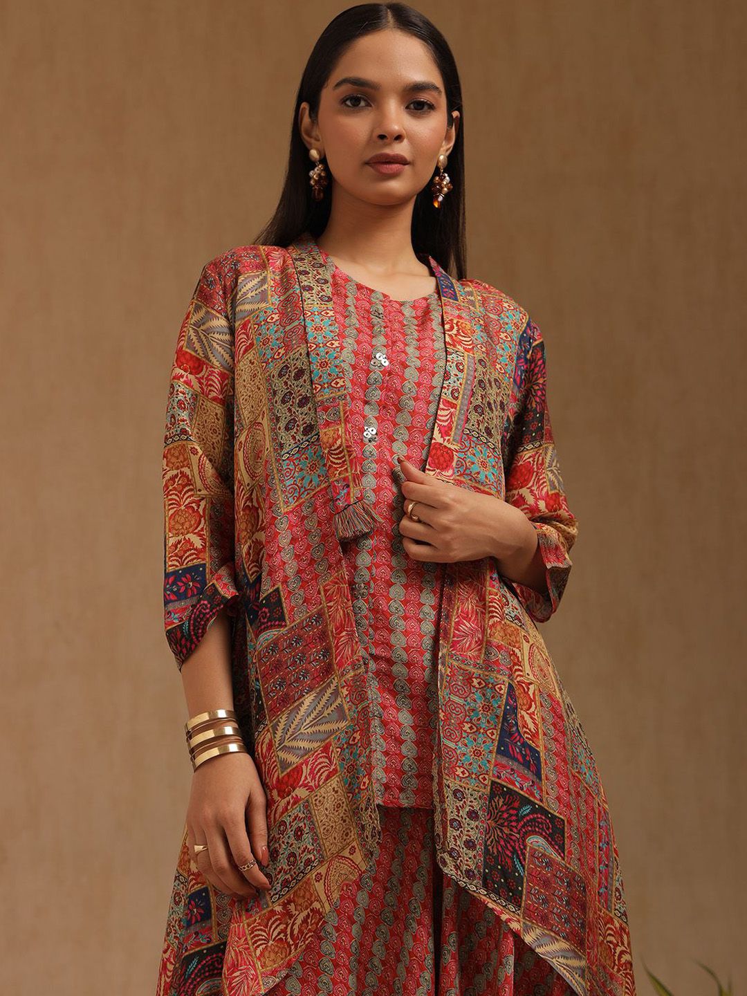 Dhiyona SO Women's Women Ethnic Motifs Printed Regular Sequinned Kurta with Patiala
