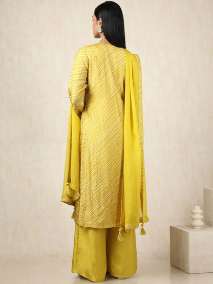 Dhiyona SO Women's Bandhani Printed Sequinned Straight Kurta With Palazzos & Dupatta