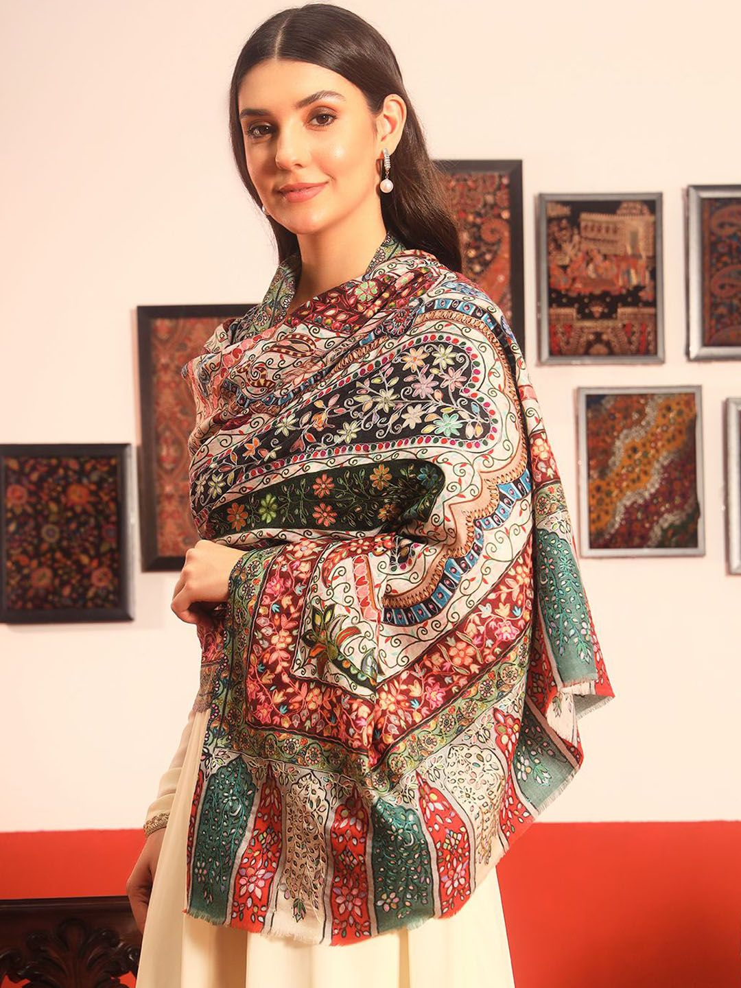 Dhiyona PA Paisley Kalamkari Printed Woollen & Silk Shawl
