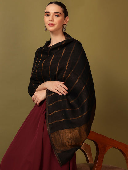Dhiyona PA Striped Woven Design Woolen Reversible Shawl